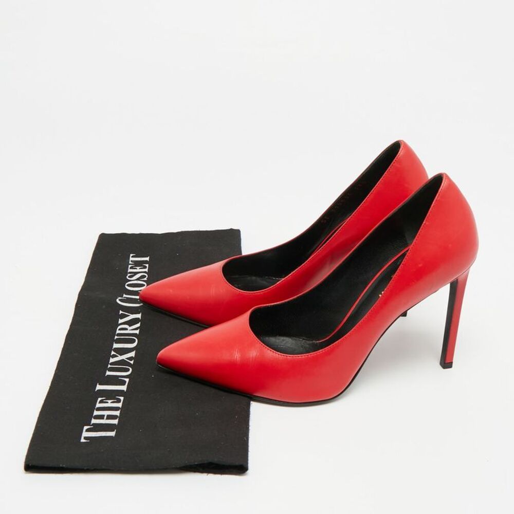 Saint Laurent Size 37.5 Red Leather Pointed Teo Pumps - Picture 7 of 7